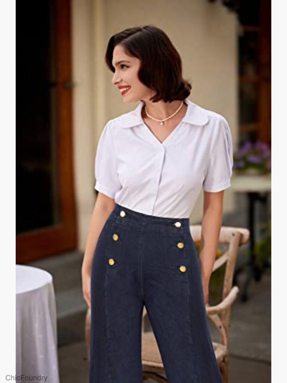 High Waisted Wide Leg Jeans with Pockets Stretchy Denim Palazzo Pants - Picture 2 of 7
